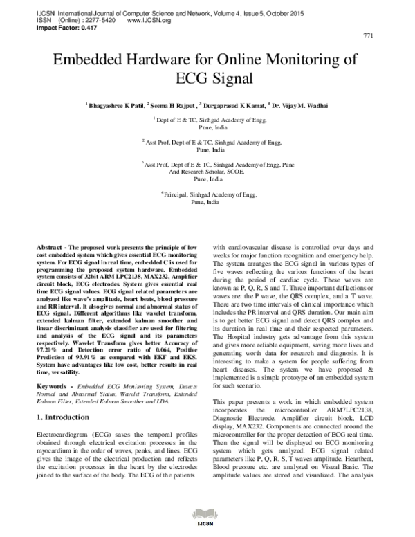 (PDF) Embedded Hardware for Online Monitoring of ECG Signal