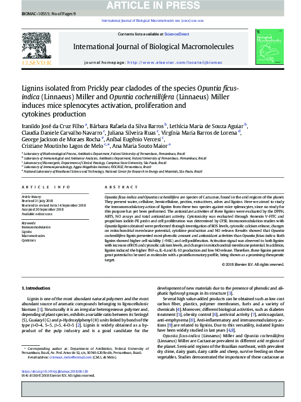 (PDF) Lignins isolated from Prickly pear cladodes of the species ...