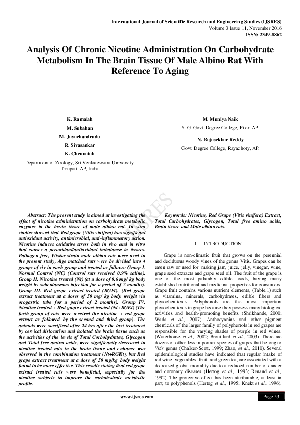 (PDF) Analysis Of Chronic Nicotine Administration On Carbohydrate ...