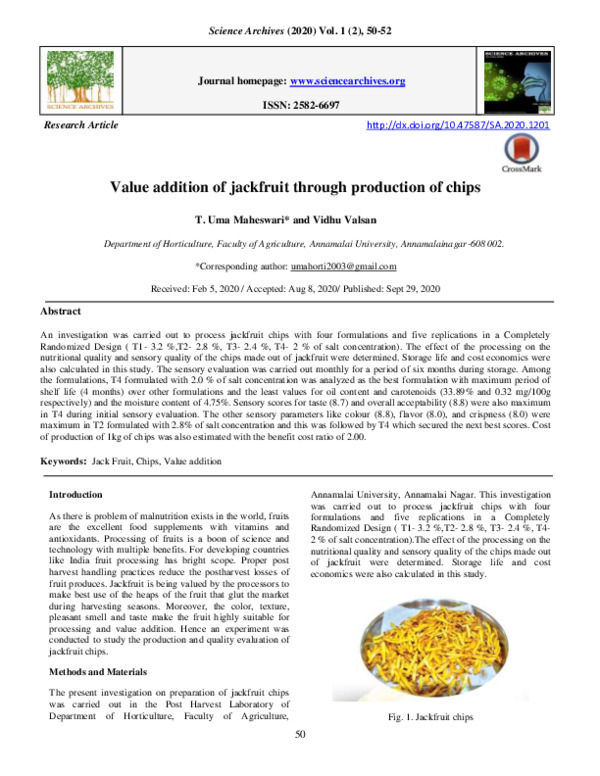 (PDF) Value addition of jackfruit through production of chips