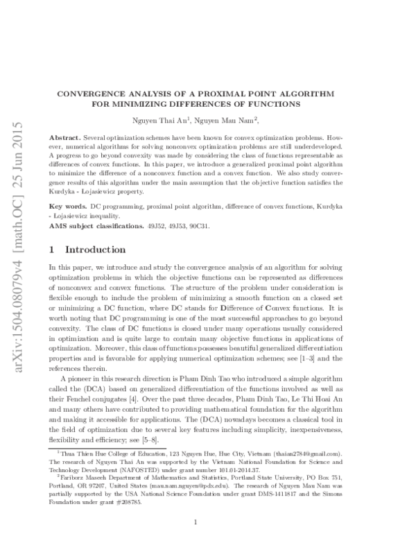 (PDF) Convergence Analysis for Minimizing Differences of Convex Functions