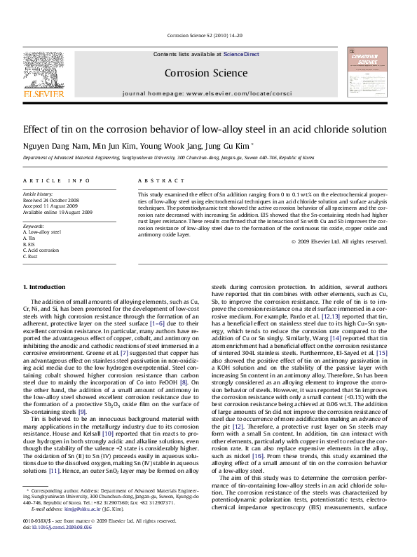 (PDF) Effect of tin on the corrosion behavior of low-alloy steel in an ...