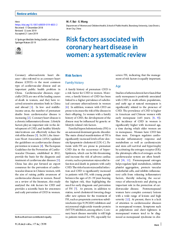 (PDF) Risk factors associated with coronary heart disease in women: a ...