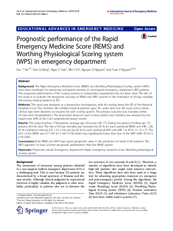 (PDF) Prognostic performance of the Rapid Emergency Medicine Score ...
