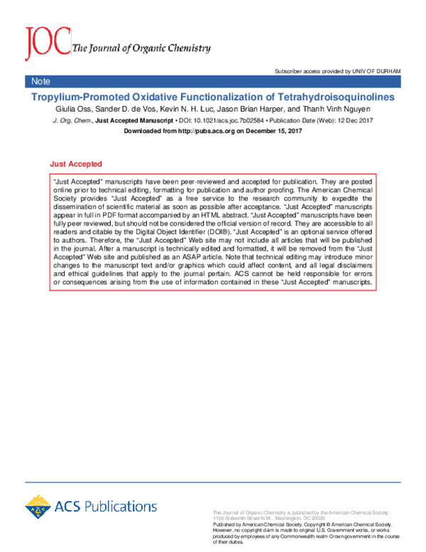(PDF) Tropylium-Promoted Oxidative Functionalization of ...