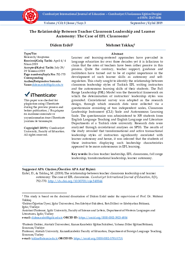 (PDF) The Relationship Between Teacher Classroom Leadership and Learner ...