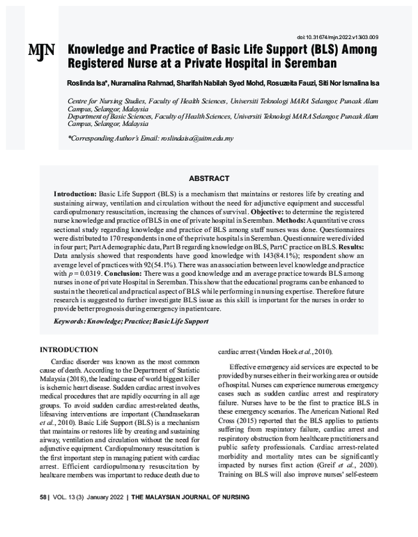 (PDF) Knowledge and Practice of Basic Life Support (BLS) Among ...