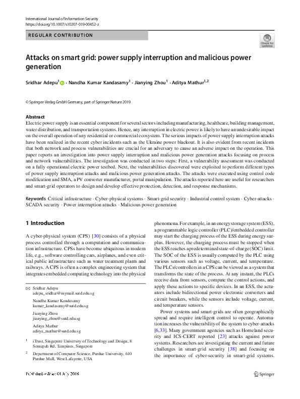(PDF) Attacks on smart grid: power supply interruption and malicious ...