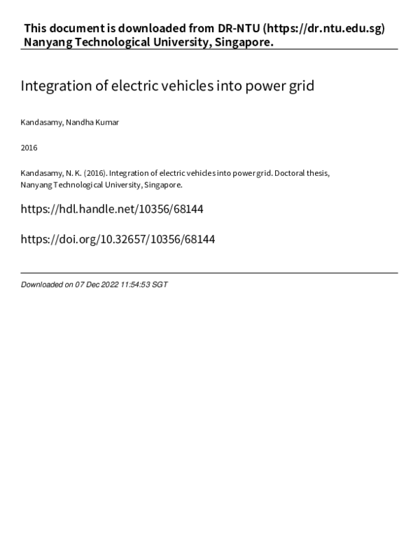 (PDF) Integration of electric vehicles into power grid
