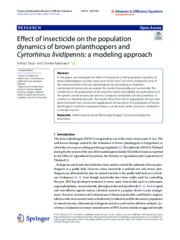 (PDF) Effect of insecticide on the population dynamics of brown ...