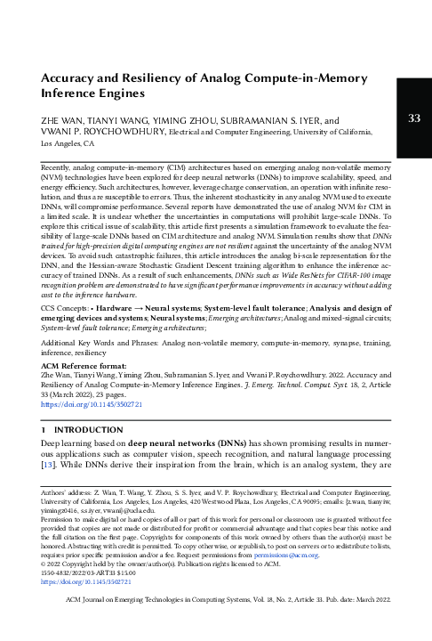 (PDF) Accuracy and Resiliency of Analog Compute-in-Memory Inference Engines