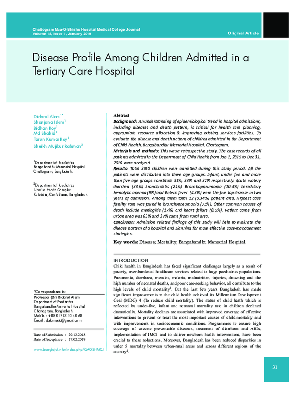 (PDF) Disease Profile Among Children Admitted in a Tertiary Care Hospital