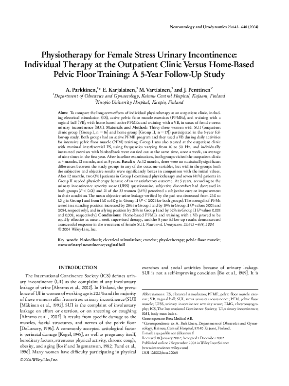 (PDF) Physiotherapy for female stress urinary incontinence: a ...