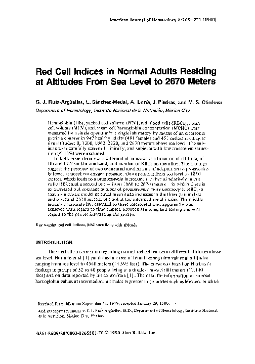 (PDF) Red Cell Indices of Adults at Varying Altitudes