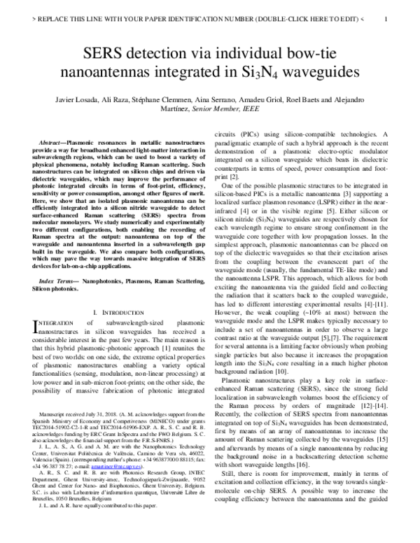(PDF) SERS Detection via Individual Bowtie Nanoantennas Integrated in ...