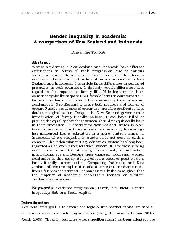 (PDF) Gender inequality in academia: A comparison of New Zealand and ...