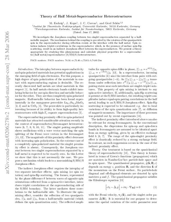 (PDF) Theory of Half-Metal/Superconductor Heterostructures