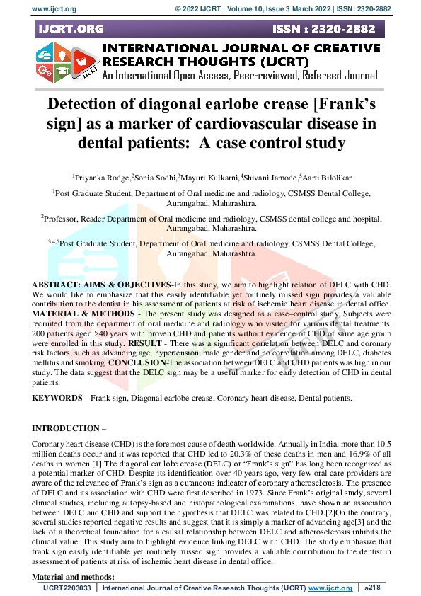 (PDF) Detection of diagonal earlobe crease [Frank’s sign] as a marker ...