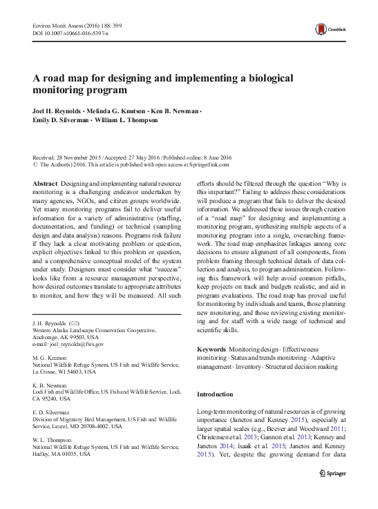 (PDF) A road map for designing and implementing a biological monitoring ...
