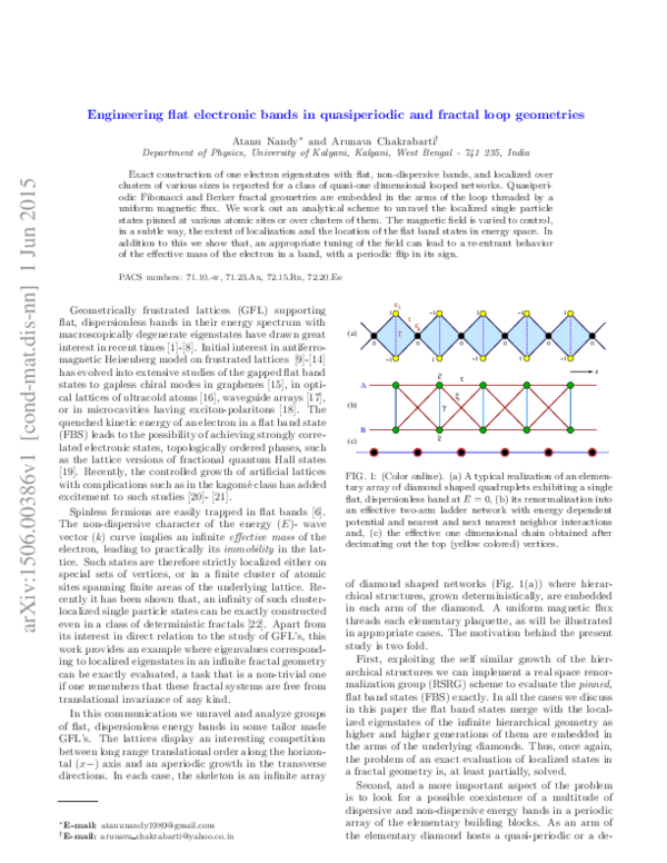 (PDF) Engineering flat electronic bands in quasiperiodic and fractal ...