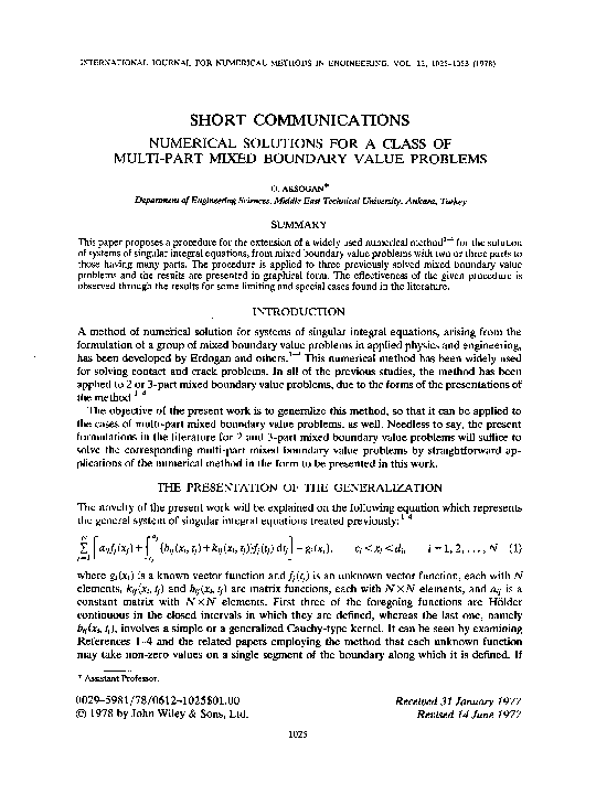(PDF) Numerical solutions for a class of multi-part mixed boundary ...
