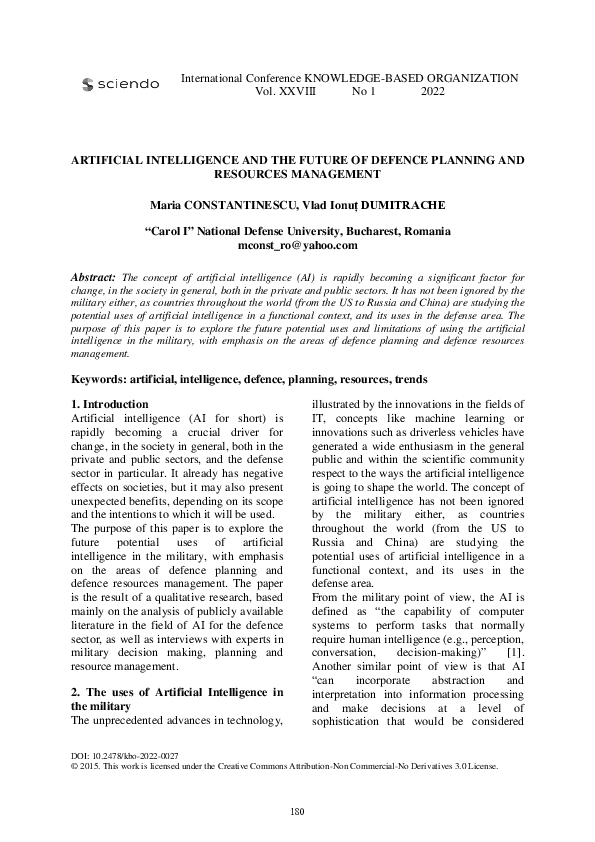 (PDF) Artificial Intelligence and the Future of Defence Planning and ...