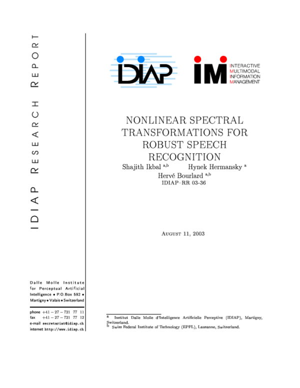 (PDF) Nonlinear spectral transformations for robust speech recognition