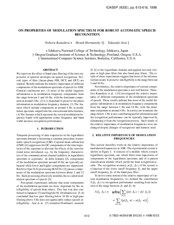 (PDF) On properties of modulation spectrum for robust automatic speech ...