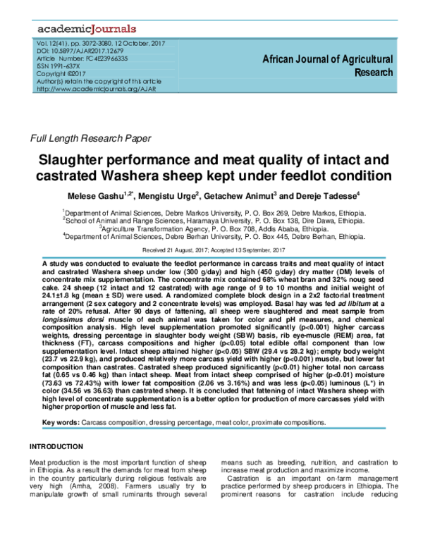 (PDF) Slaughter performance and meat quality of intact and castrated ...