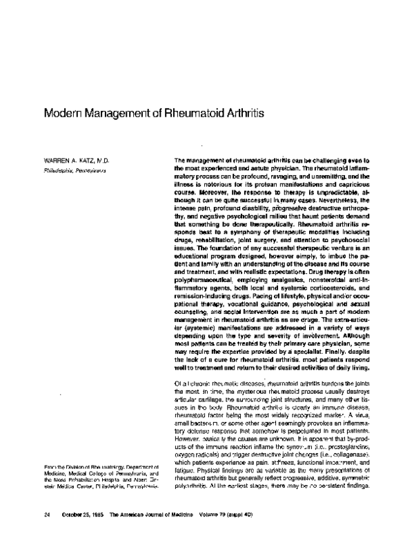 (PDF) Modern management of rheumatoid arthritis