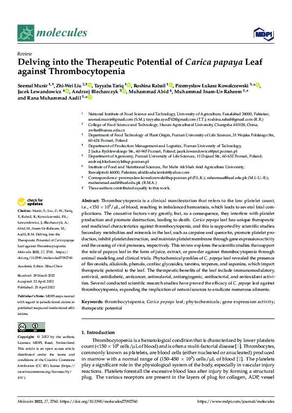 (PDF) Delving into the Therapeutic Potential of Carica papaya Leaf