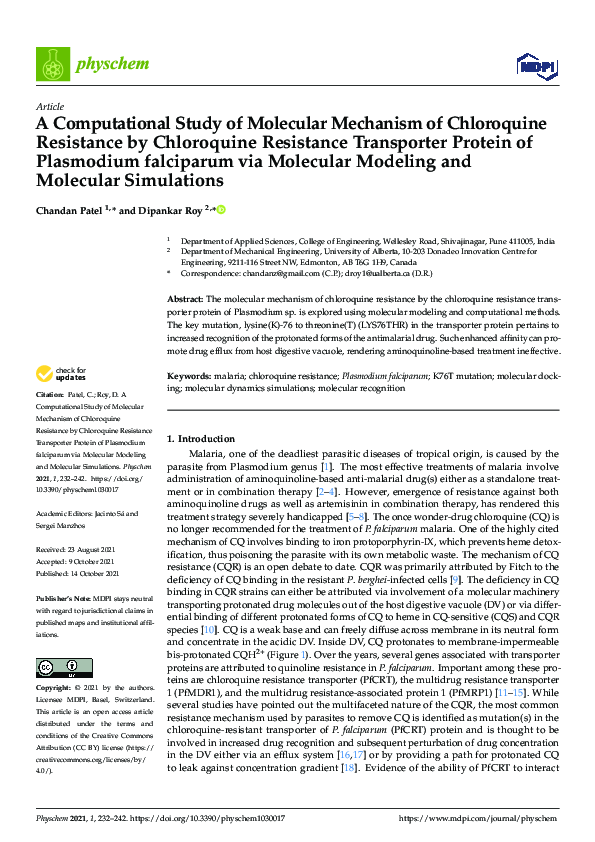 (PDF) A Computational Study of Molecular Mechanism of Chloroquine ...