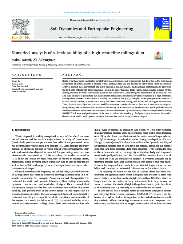 (PDF) Numerical analysis of seismic stability of a high centerline ...