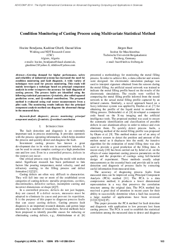 (PDF) Condition Monitoring of Casting Process using Multivariate ...