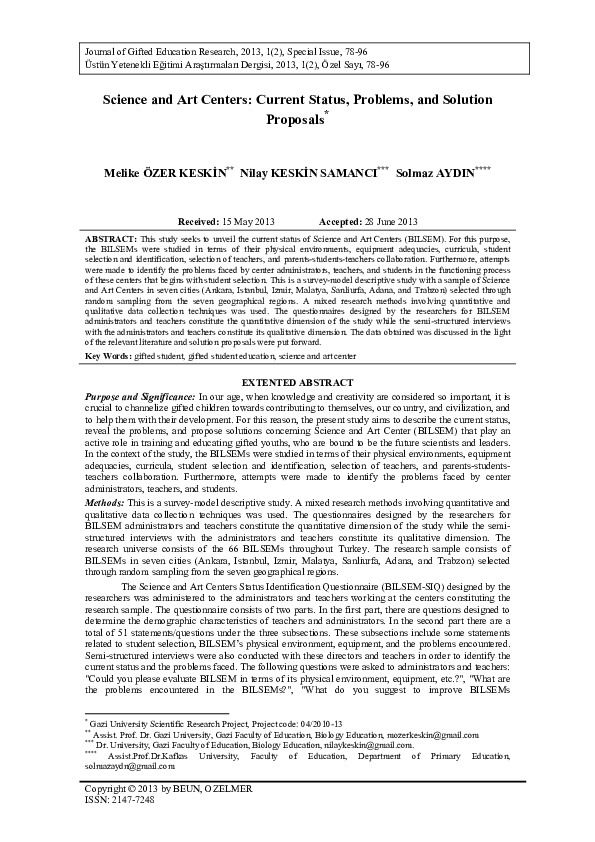 (PDF) Science and Art Centers: Current Status, Problems, and Solution ...