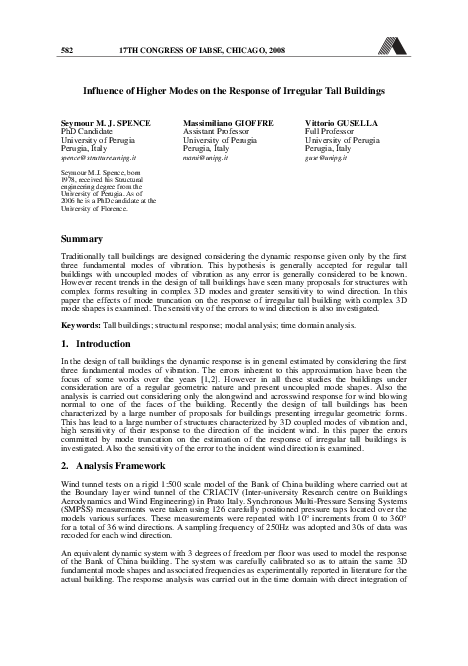 (PDF) Influence of Higher Modes on the Response of Irregular Tall Buildings
