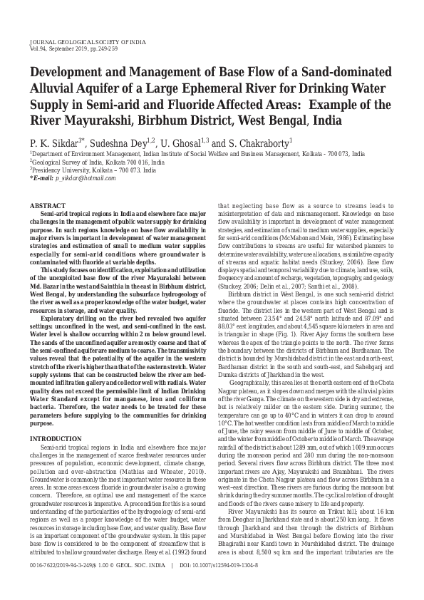 Pdf Development And Management Of Base Flow Of A Sand Dominated