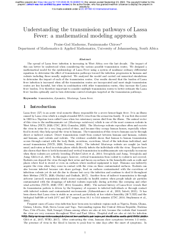 (PDF) Understanding the transmission pathways of Lassa Fever: a ...