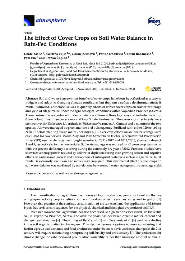 (PDF) The Effect of Cover Crops on Soil Water Balance in Rain-Fed ...
