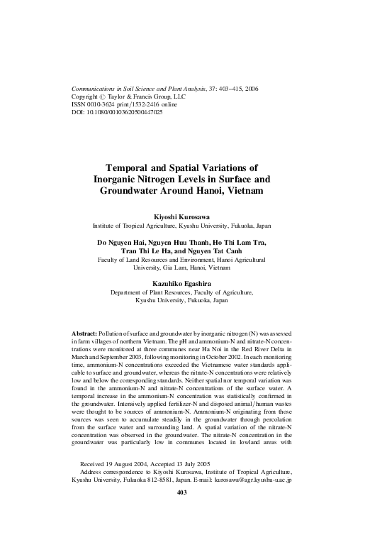 (PDF) Temporal and Spatial Variations of Inorganic Nitrogen Levels in ...