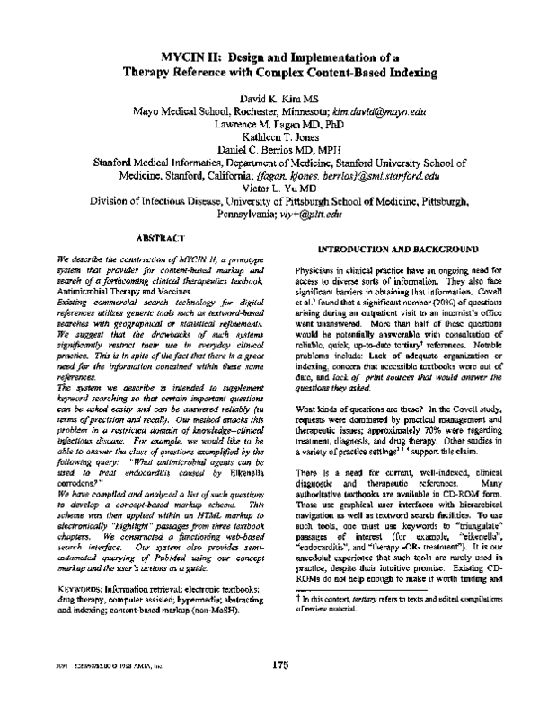 (PDF) MYCIN II: design and implementation of a therapy reference with ...