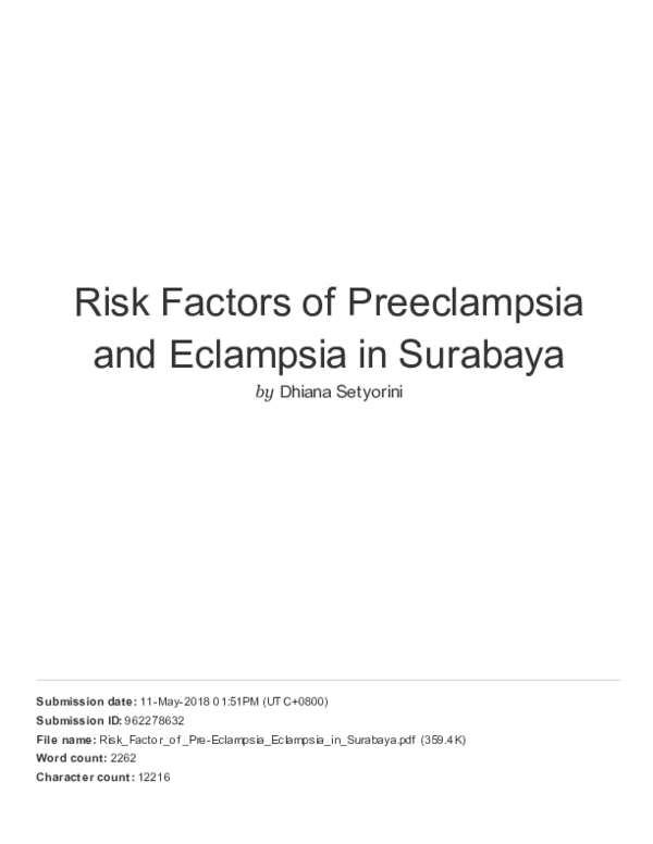 (PDF) Risk Factors of Preeclampsia and Eclampsia in Surabaya