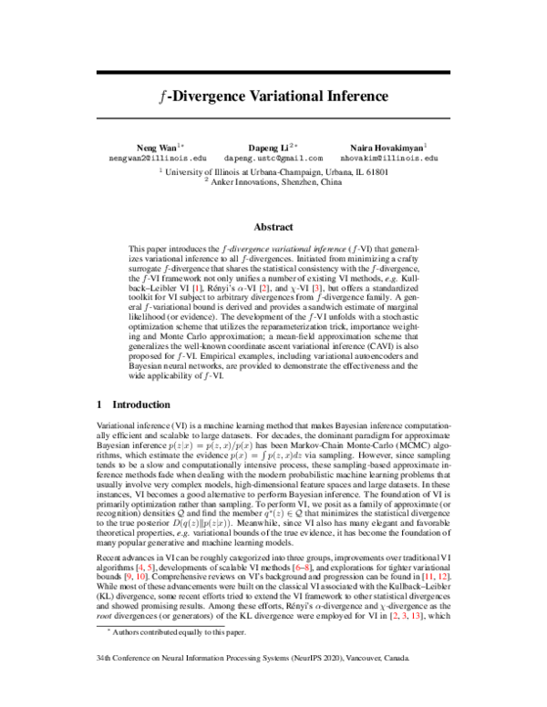 (PDF) f-Divergence Variational Inference