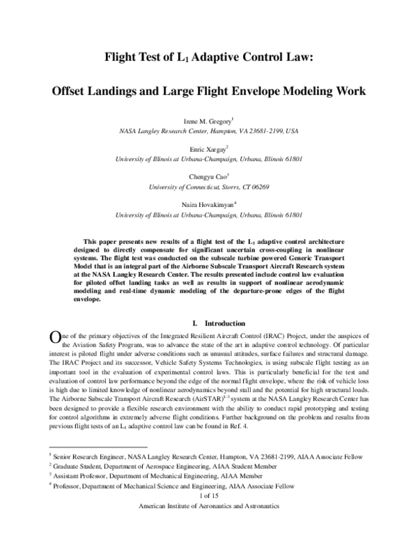 (PDF) Flight Test of L1 Adaptive Control Law: Offset Landings and Large ...