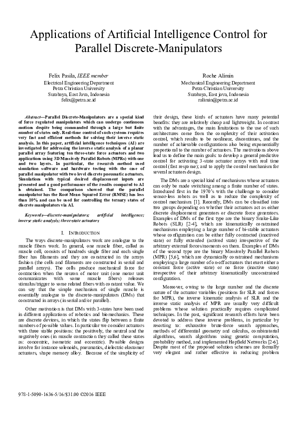 (PDF) Applications of artificial intelligence control for Parallel ...