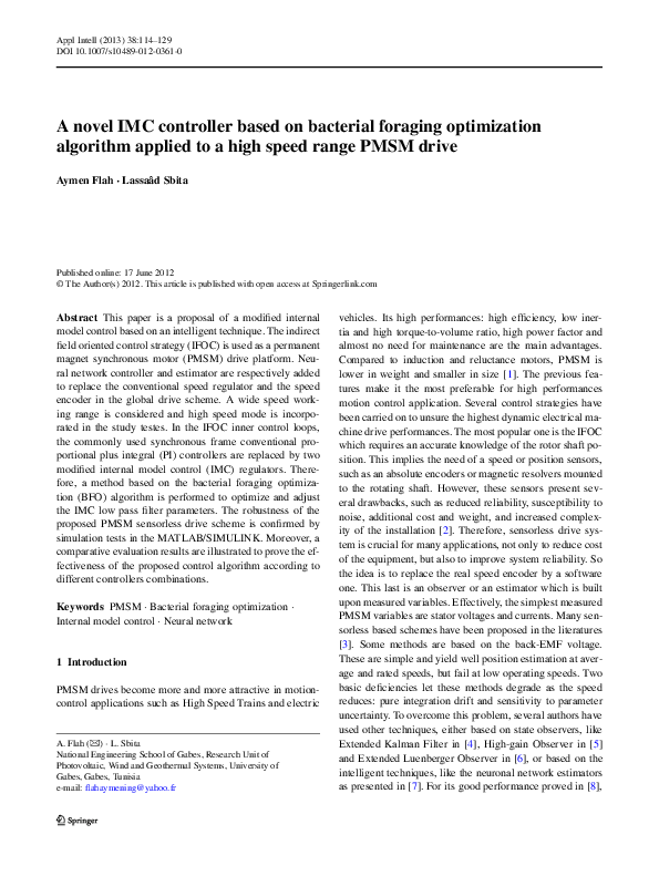 (PDF) A novel IMC controller based on bacterial foraging optimization ...