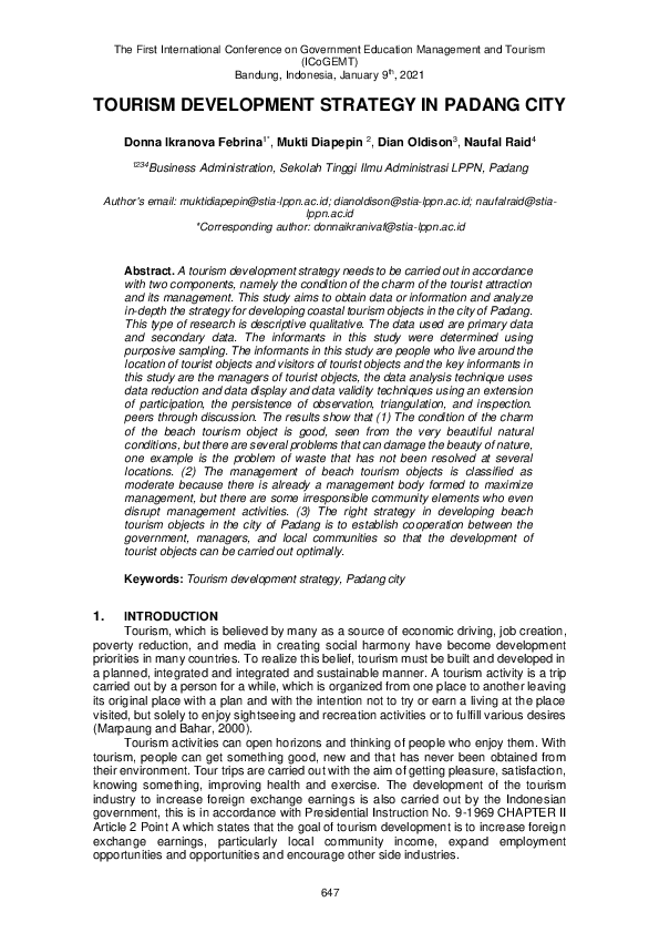 (PDF) Tourism Development Strategy in Padang City