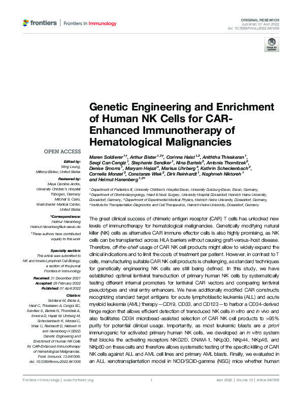 (PDF) Genetic Engineering and Enrichment of Human NK Cells for CAR ...