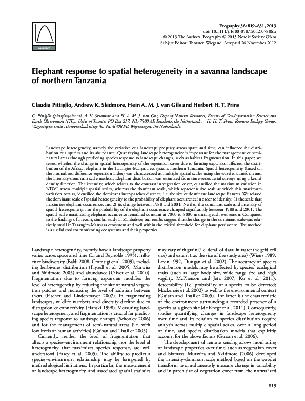 (PDF) Elephant response to spatial heterogeneity in a savanna landscape ...