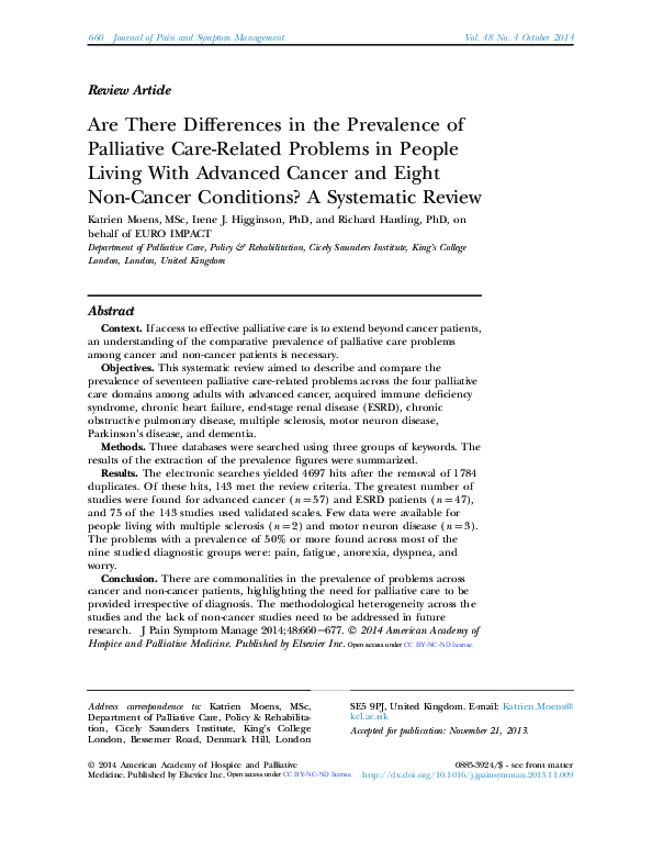 (PDF) Are There Differences in the Prevalence of Palliative Care ...